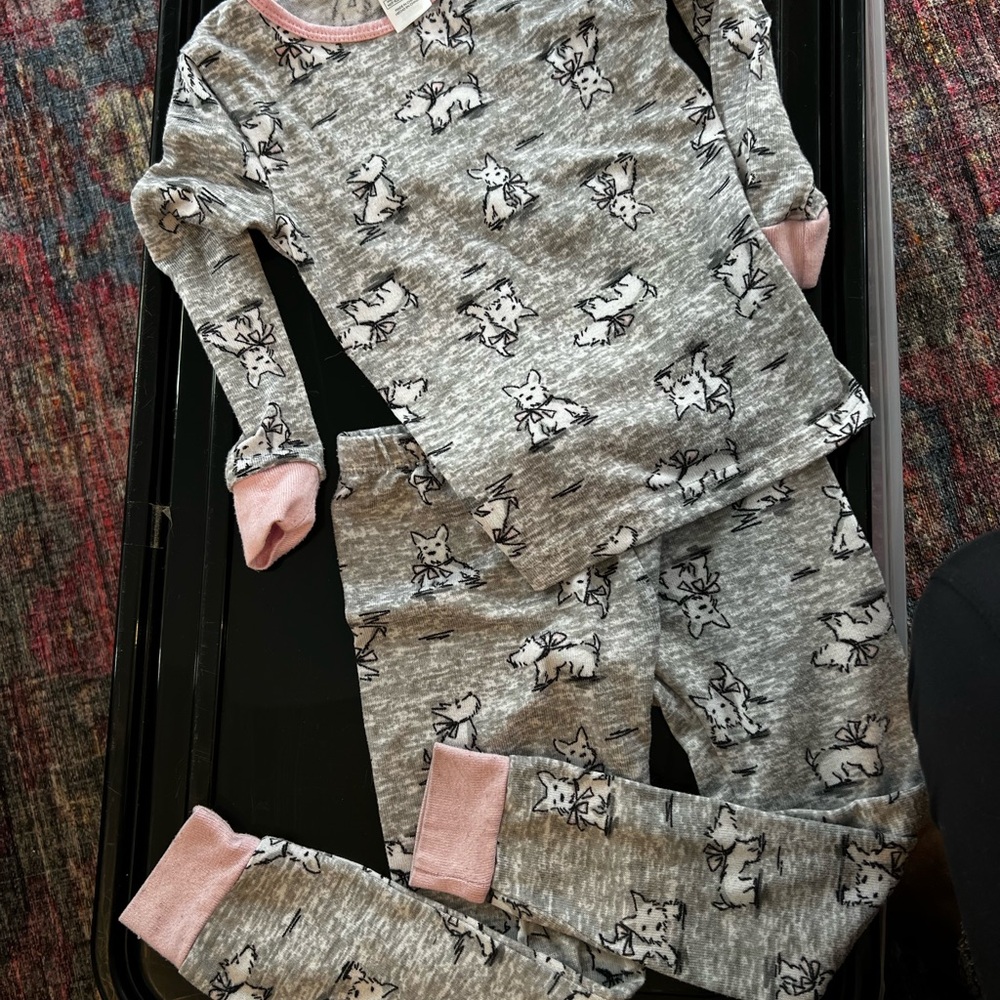 Laura Ashley Gray and Pink Pajama Set with Whimsical Design